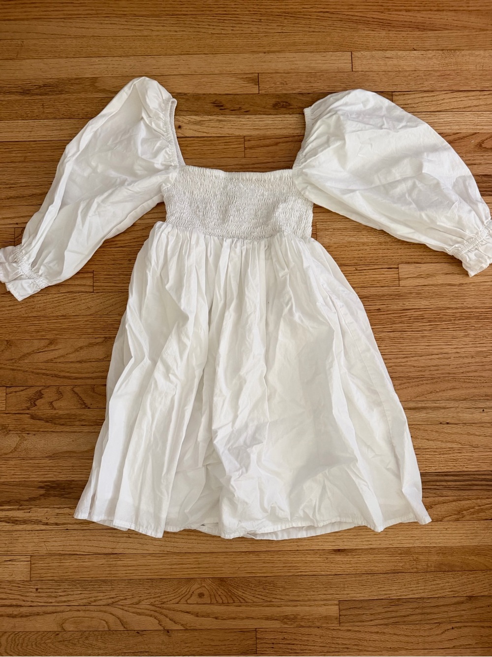 Faithfull the Brand White Smocked Puff-Sleeve Mini Dress — XS